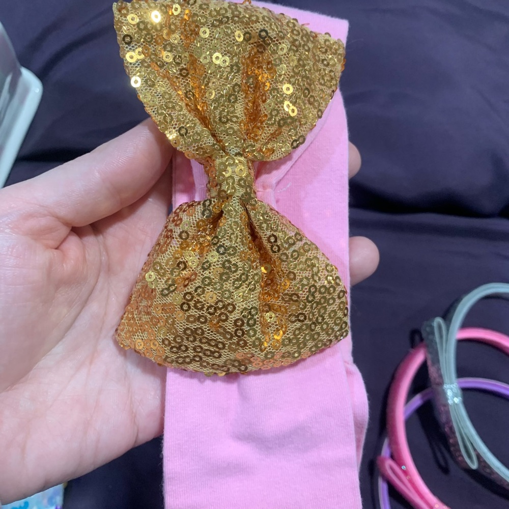 Pink Headband with Gold Sequin Bow